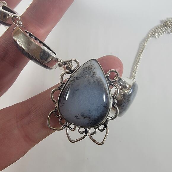 Unique Dendritic Agate Pendant Necklace Sterling Silver Handmade Artisan Jewelry - Picture 9 of 10